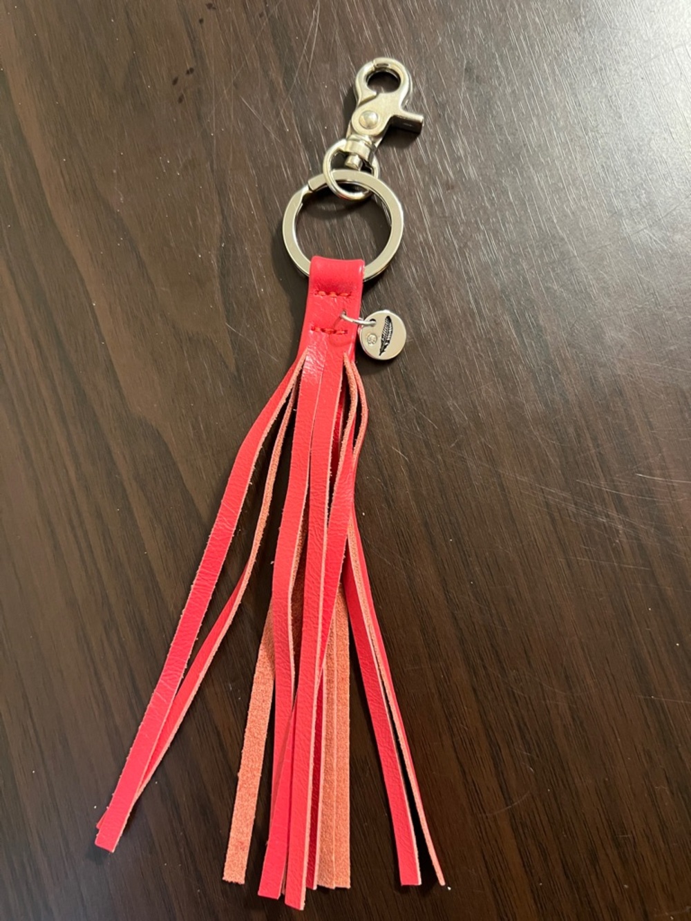 Leather Tassel Keychain in Coral Pink